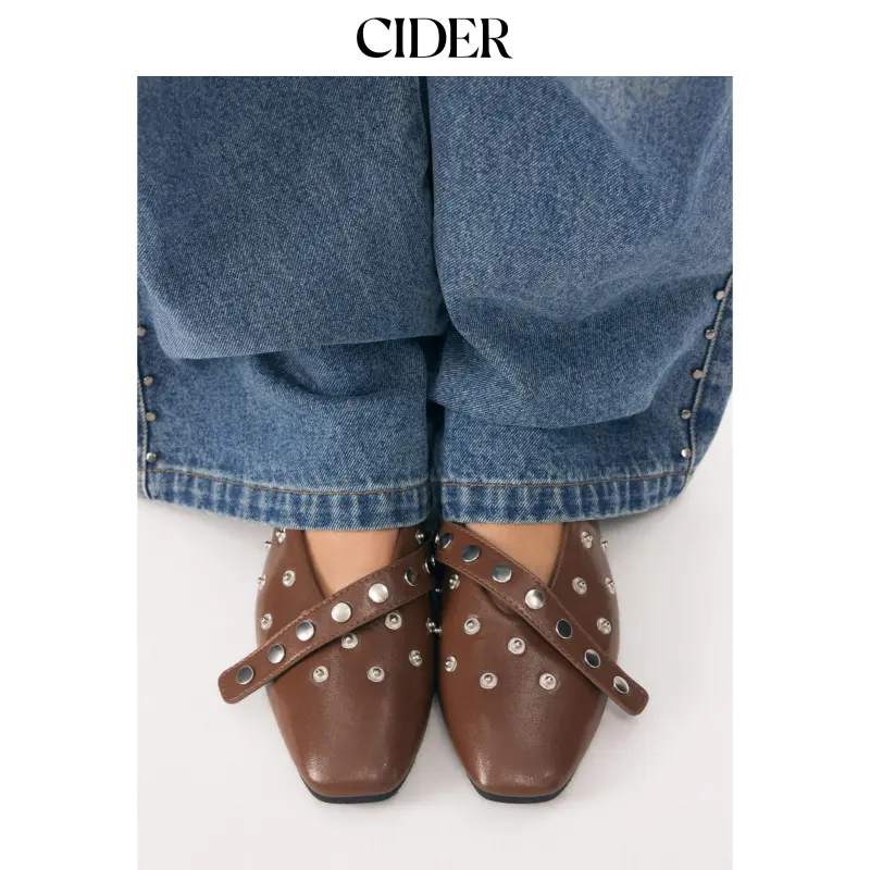 Cider SQUARE TOE STUDDED FLATS