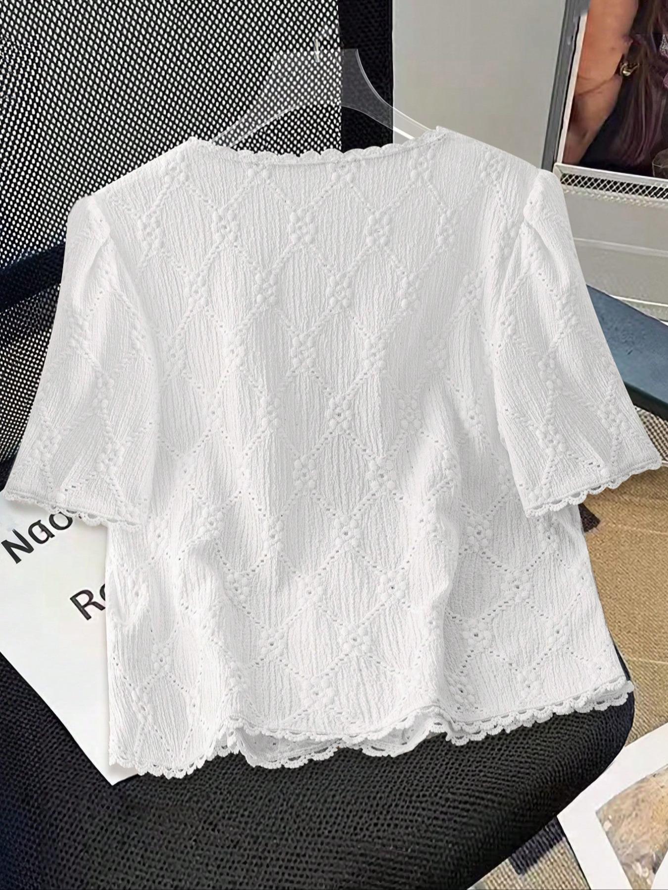 Women's Plain Short Sleeve Button Fitted Blouse, Casual Basic Top for Daily Wear, Ladies Clothes for All Seasons