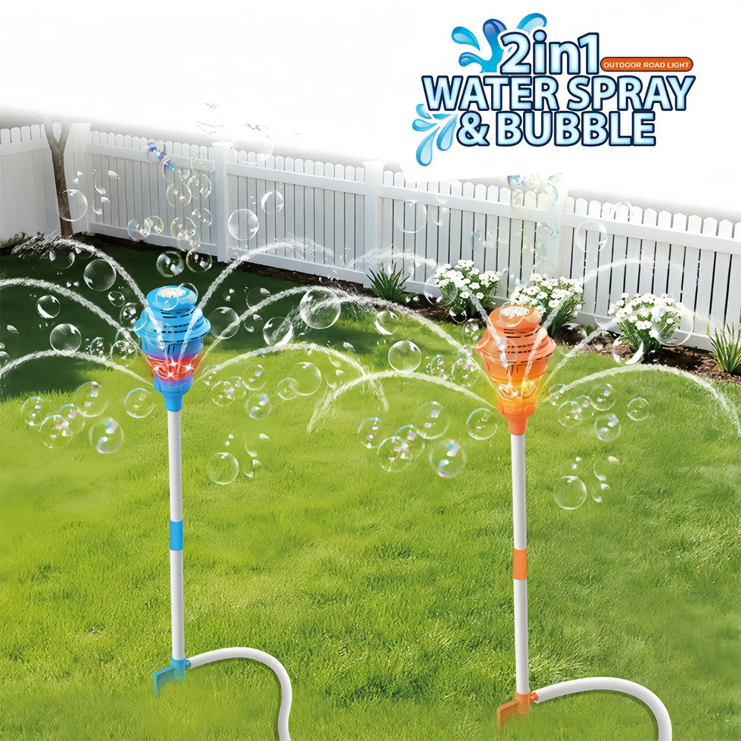 2-in-1 Magical Sprinkler Bubble Machine for Kids, 360° Rotating Water Spray & Bubble Blower Simultaneously, Hose-Operated Summer Outdoor Water Toy, Perfect for Yard, Beach, Party, Camping, Also for Garden Watering & Cooling#BubbleToy #SprinklerToy#KidsToy