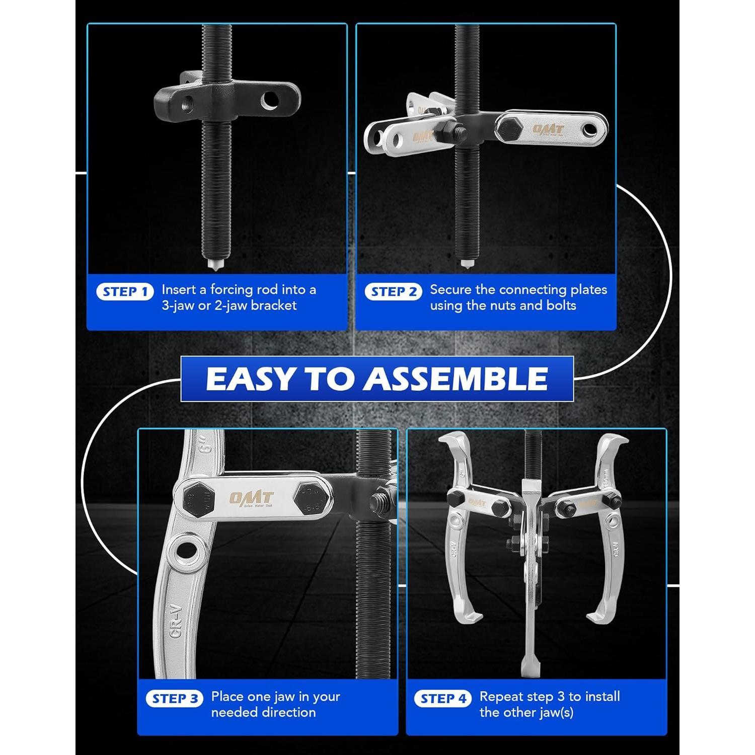 Gear Puller Set, 3" 4" 6" 8" Bearing Puller Kit, 24 count 2 Jaw & 3 Jaw Gear Puller with Reversible Jaws, Heavy Duty Pulley Puller Tool for Pulley Gear Bearing Flywheel Removal Gear Puller Set, 3" 4" 6" 8" Bearing Puller Kit, 24 count 2 Jaw & 3 Jaw Gear Puller with Reversible Jaws, Heavy Duty Pulley Puller Tool for Pulley Gear Bearing Flywheel Removal