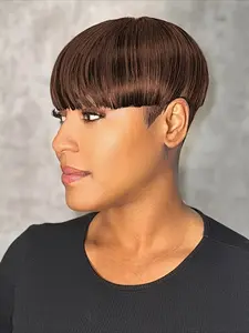 Straight Human Hair Wig for Women Pixie Cut Wig Full Machine Made Wig 150% Density 6 Inch Christmas Wig
