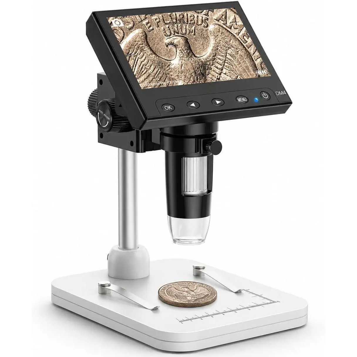 Microscope, LCD Digital  Microscope 1000x,  Magnifier with 8 Adjustable LED Lights, PC View Compatible with Windows/MacBook, EDM4, 4.3-Inch