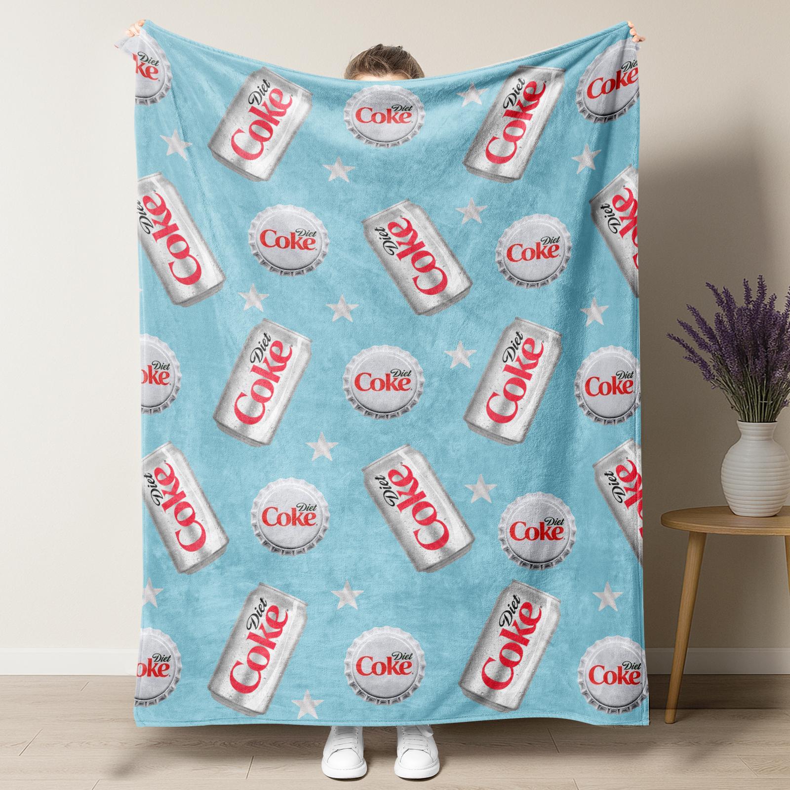 Diet Coke Bottle Cap Pattern Flat Velvet Blanket Diet Coke Blanket Soft fluffy lightweight flannel throw soft fleece blanket slogan print Gift