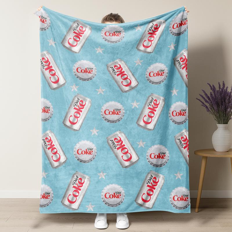 Diet Coke Bottle Cap Pattern Flat Velvet Blanket Diet Coke Blanket Soft fluffy lightweight flannel throw soft fleece blanket slogan print Gift