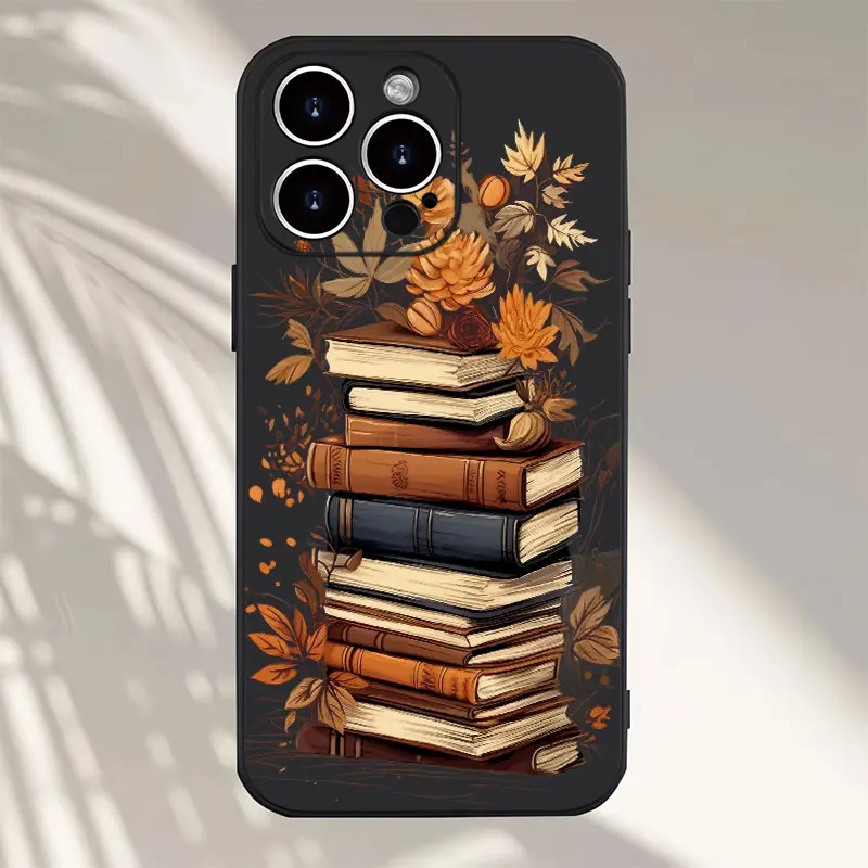 Vintage Stacked Books Autumn Floral Watercolor Phone Case, Rustic Cottage Style for iPhone 17 16 15 14 13 12 11 Plus Pro Max, Warm Fall Season Gift