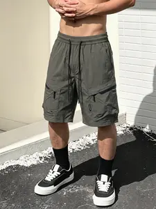 Men's Casual Workwear Shorts, Lightweight Knee-Length Summer Pants, Elastic Waist, Multiple Pockets, European Style, Breathable Fabric