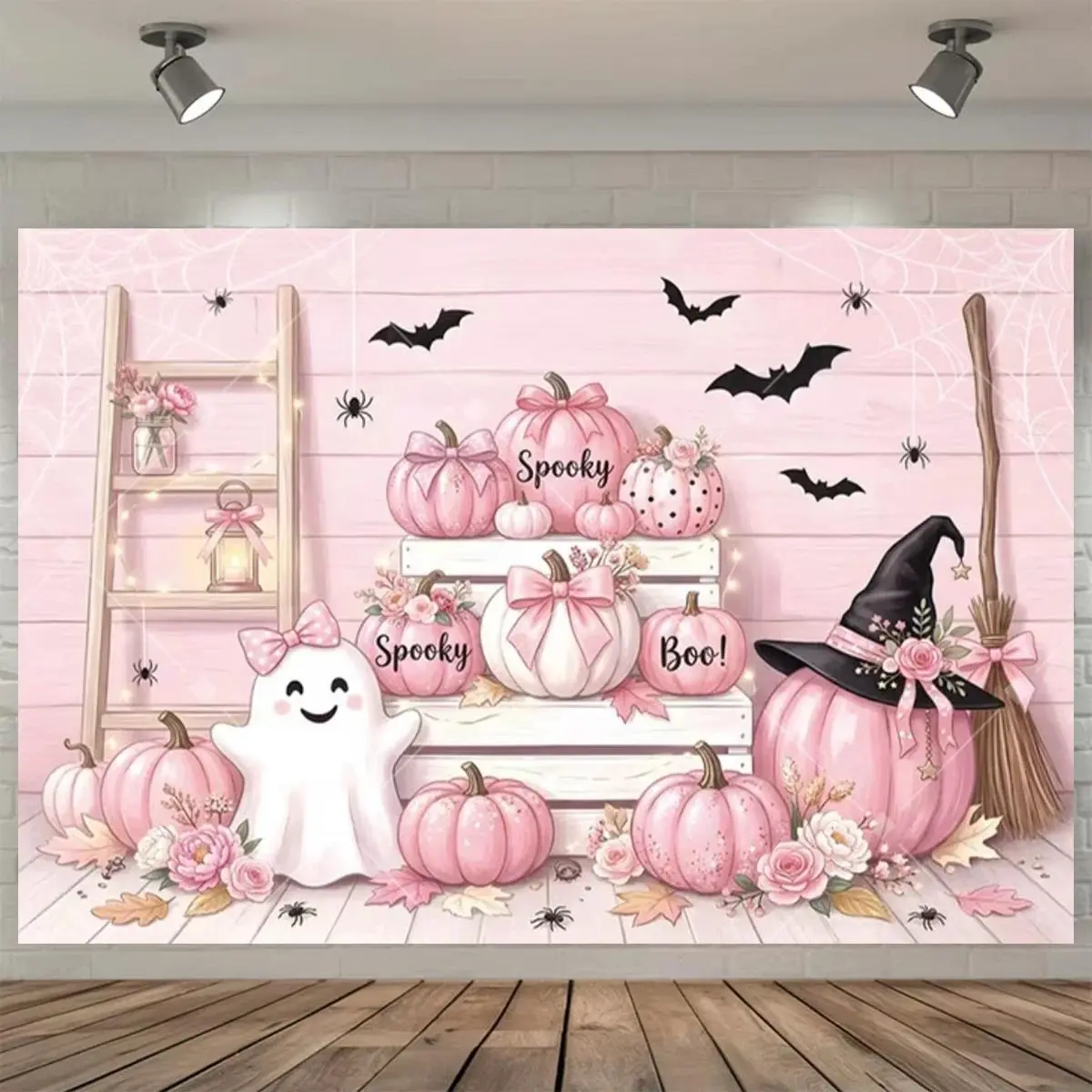 Cute Outdoor Event Decor Pink Cute Ghost Halloween Backdrop Boo Pumpkin Bat  Background Girl Baby Shower Boo Baby Halloween Birthday Party Decor Banner