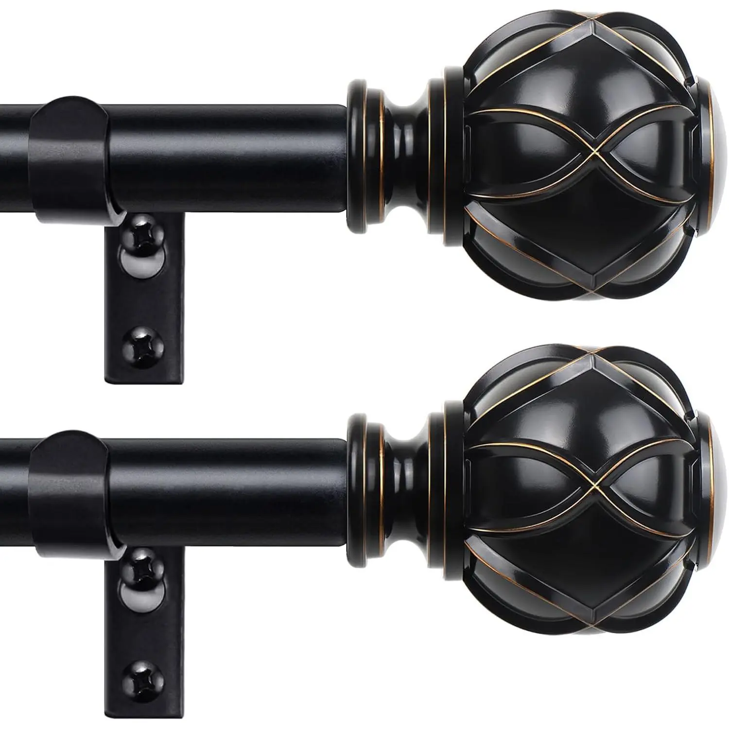 Rods for Windows 2 Pack 32-86 Inches, Black| 6/8" Diameter, 22lbs Weight Capacity, Decorative Drapery Rod, Fit for Windows 54-82 Inches, Netted Texture Finials