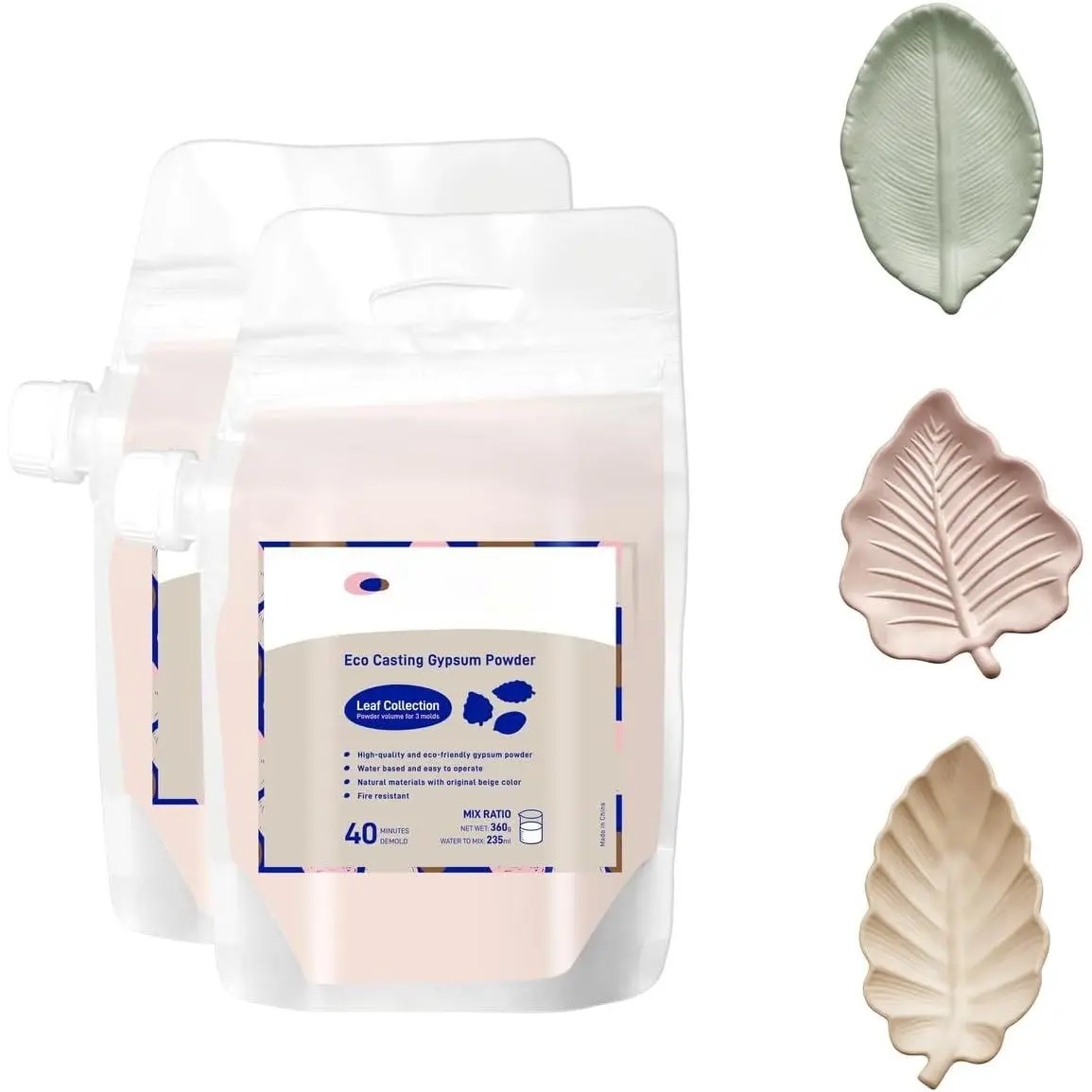 Refill Pack for Leaf Craft Kit, 0.79lb × 2 Bags, Plaster Casting  360g × 2,  Art Plaster,  Setting with 40+ Minute Demold Time, Shake-to-Mix Bag Design