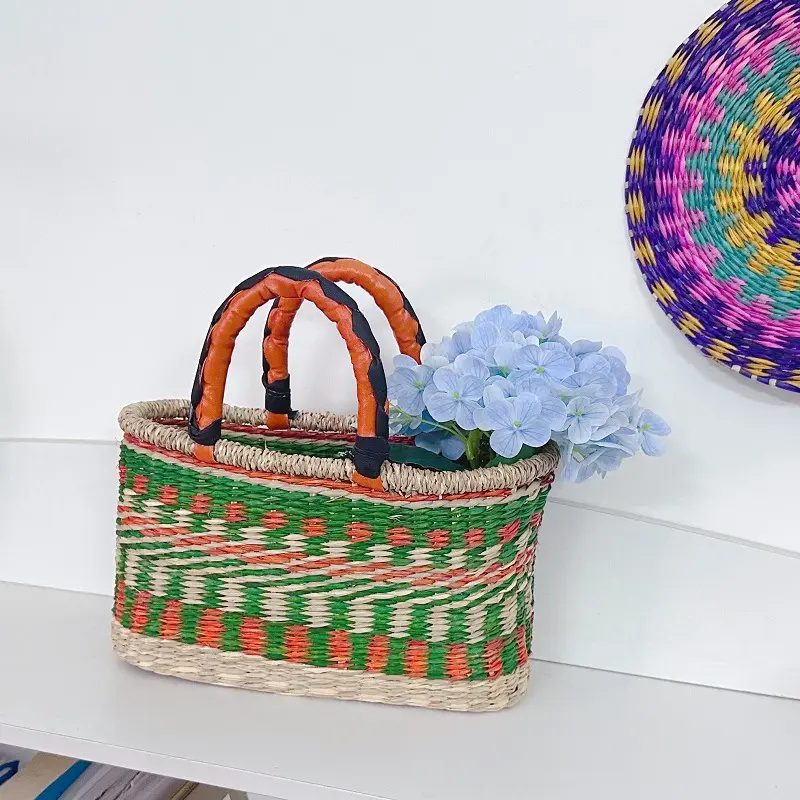 Vietnamese Seagrass Woven Handbag – Colorful Basket Tote for Beach, Market & Everyday Style