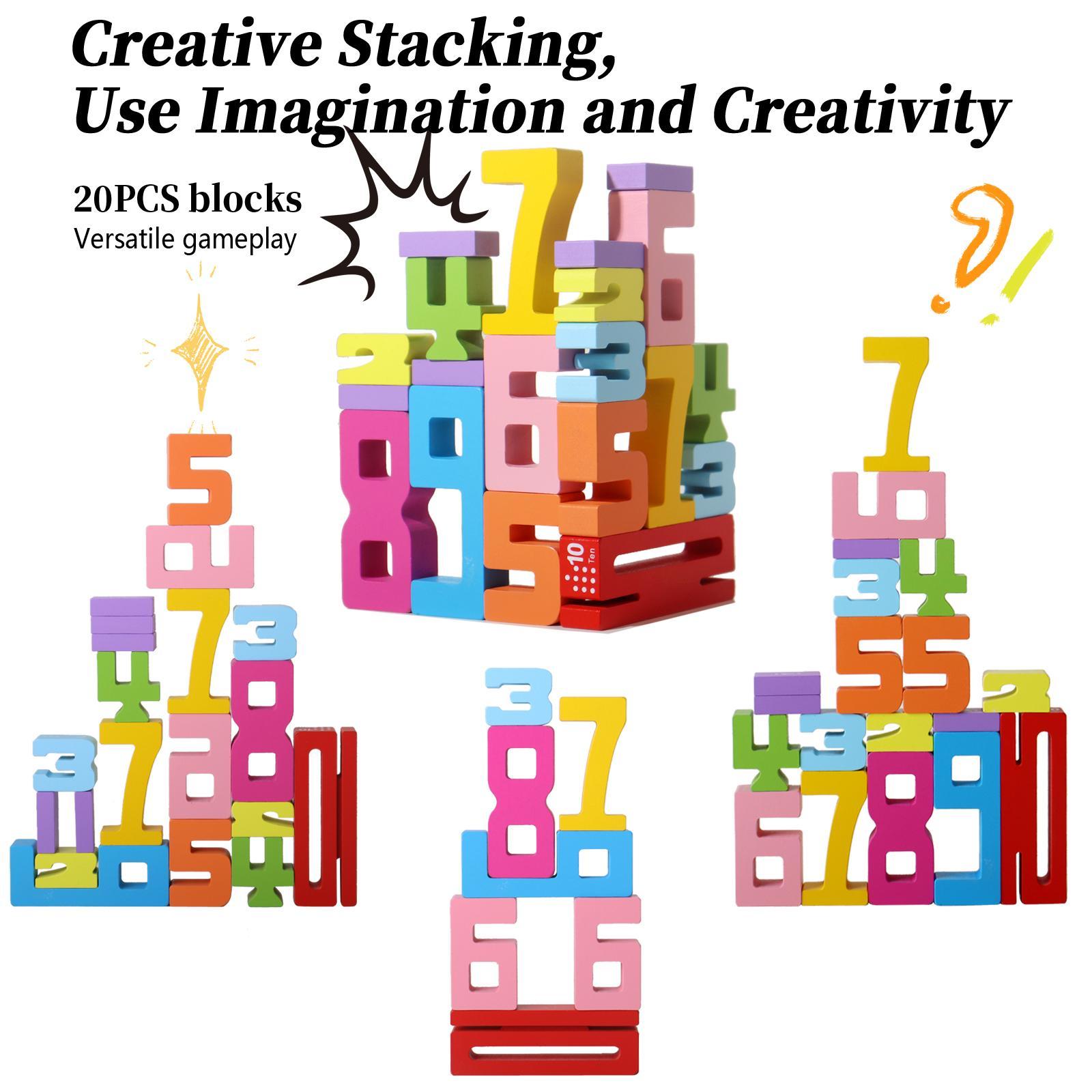 Wooden Number Building Block (1 Box), Creative Montessori Stacking Toys, Early Educational Toy for Children, Perfect Valentine's Day Gift