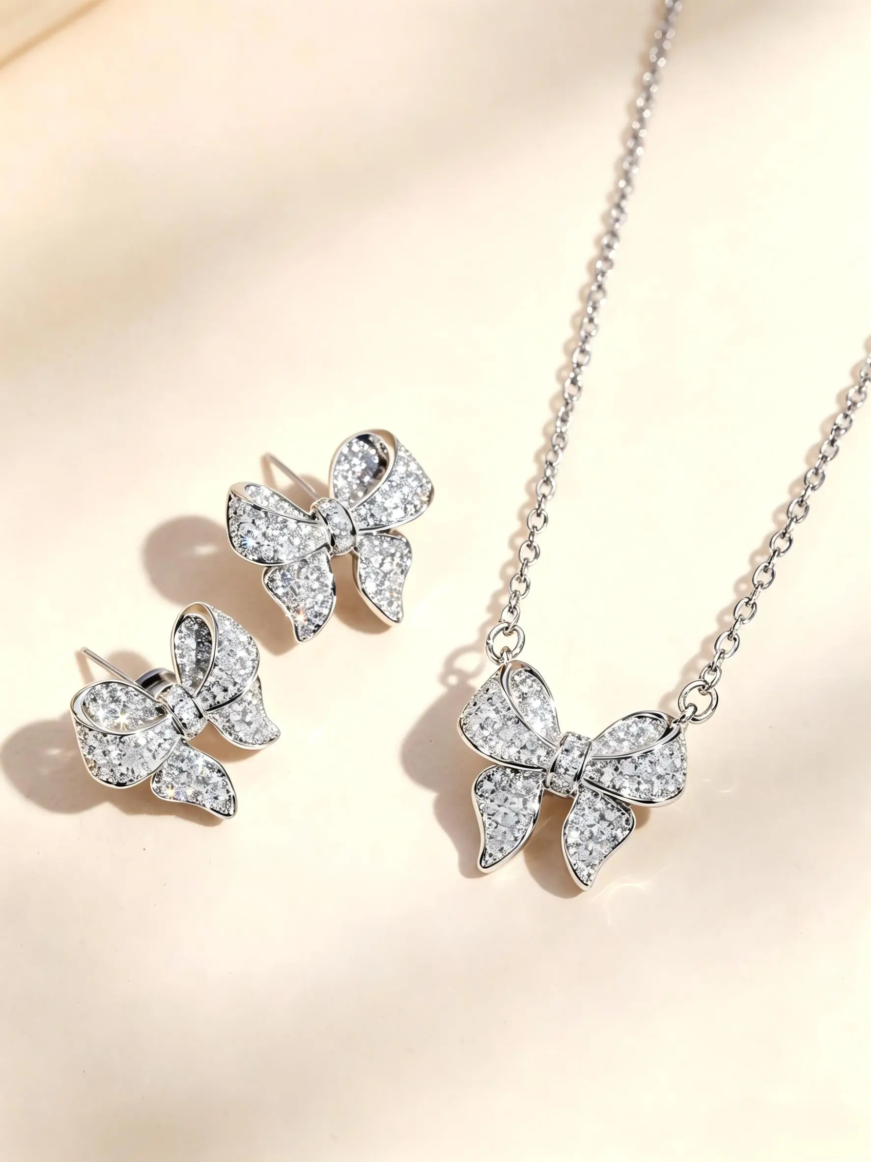 Elegant Bow Design Necklaces Earrings Set, Zircon Jewelry, Punk Style Copper Chain, All Seasons Fashion Accessory, Gift Idea