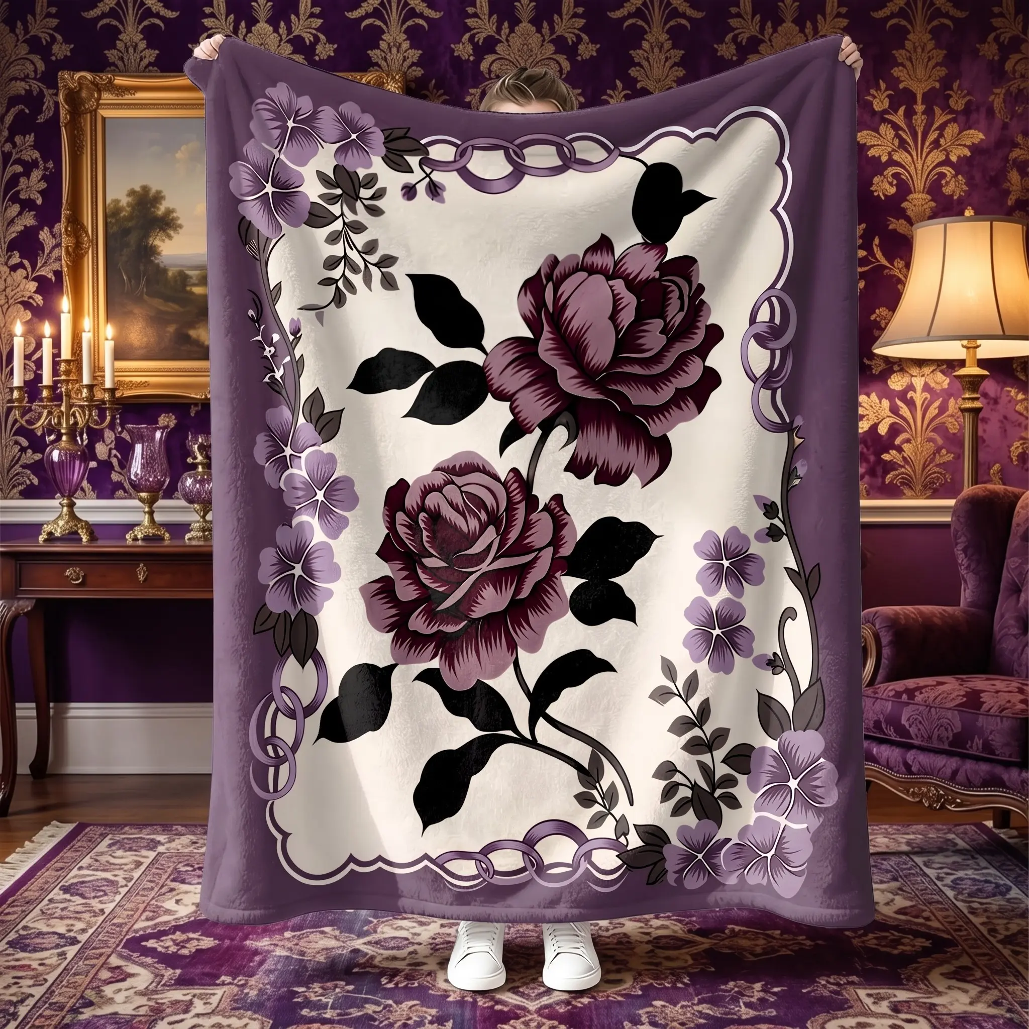 1pcs Aesthetic Rose Floral Cozy Flannel Throw Blanket,The blanket is thicker！ Lightweight Soft Warm Plush Fleece, Sofa Bedroom Reading Snuggle, Holiday Gifts