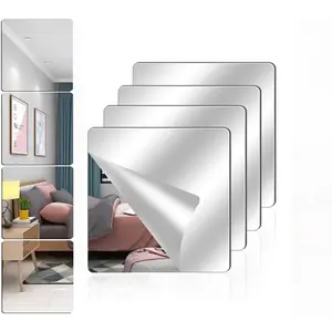 Wall Mirror Full Length,8 x 8 Inch Self Adhesive Frameless Small Mirror Tiles, Flexible Plastic Mirror Sheets for Bedroom  Gym Door (8"x 8")