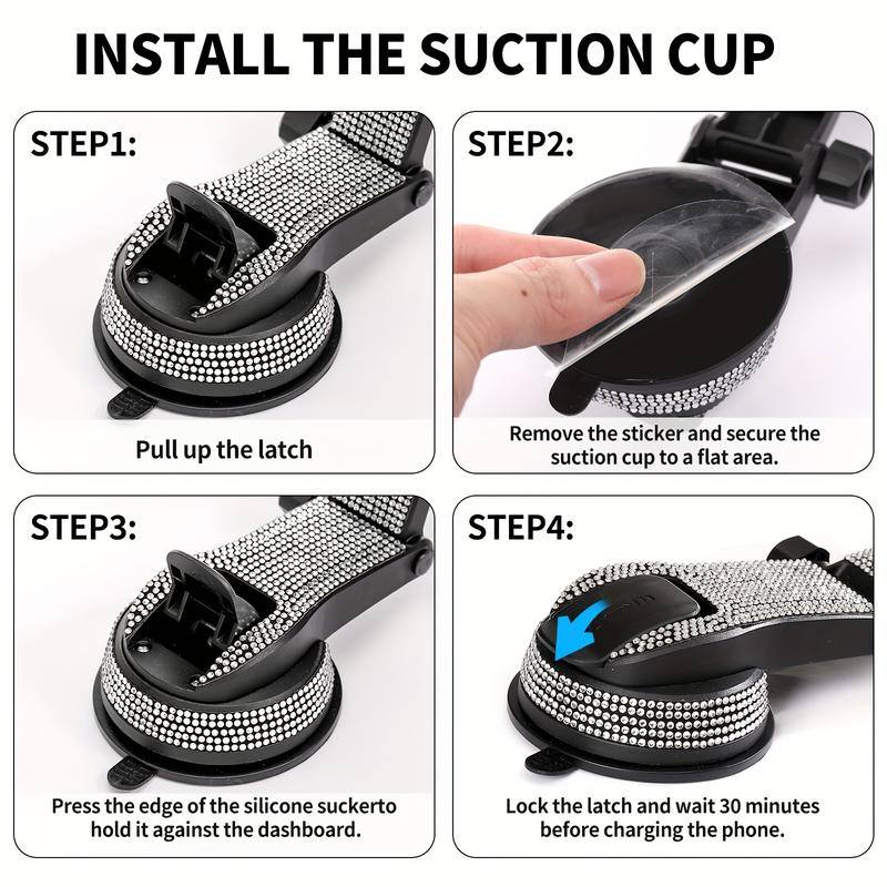 2025 New Car Phone Holder, Upgraded with Rhinestone Inlay Craftsmanship, Adjustable Horizontal and Vertical Phone Holder for Car Dashboard, Does Not Block View, Compatible with All Phones, Ideal Gift Choice Adjustable Folding Magnetic Phone Holder