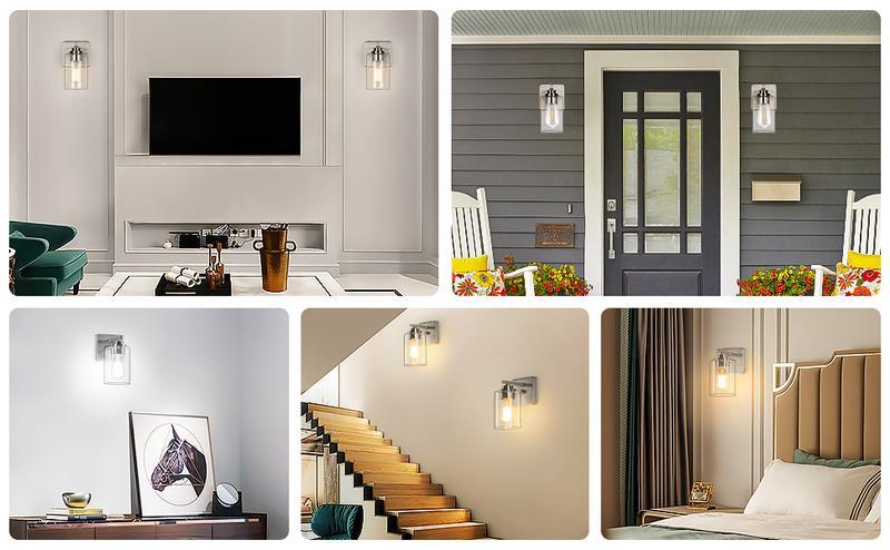 2Pcs Wall Sconces, Modern Wall Mount Vanity Light Fixtures, Farmhouse Wall Lamps with Clear Glass Shade for Bedroom Living Room Mirror Hallway Porch