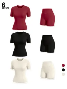 Women's Sporty Sports Set, Short Sleeve Top & Shorts, Quick Dry Fitness Wear, Yoga Training, Daily Running, Outdoor Activities