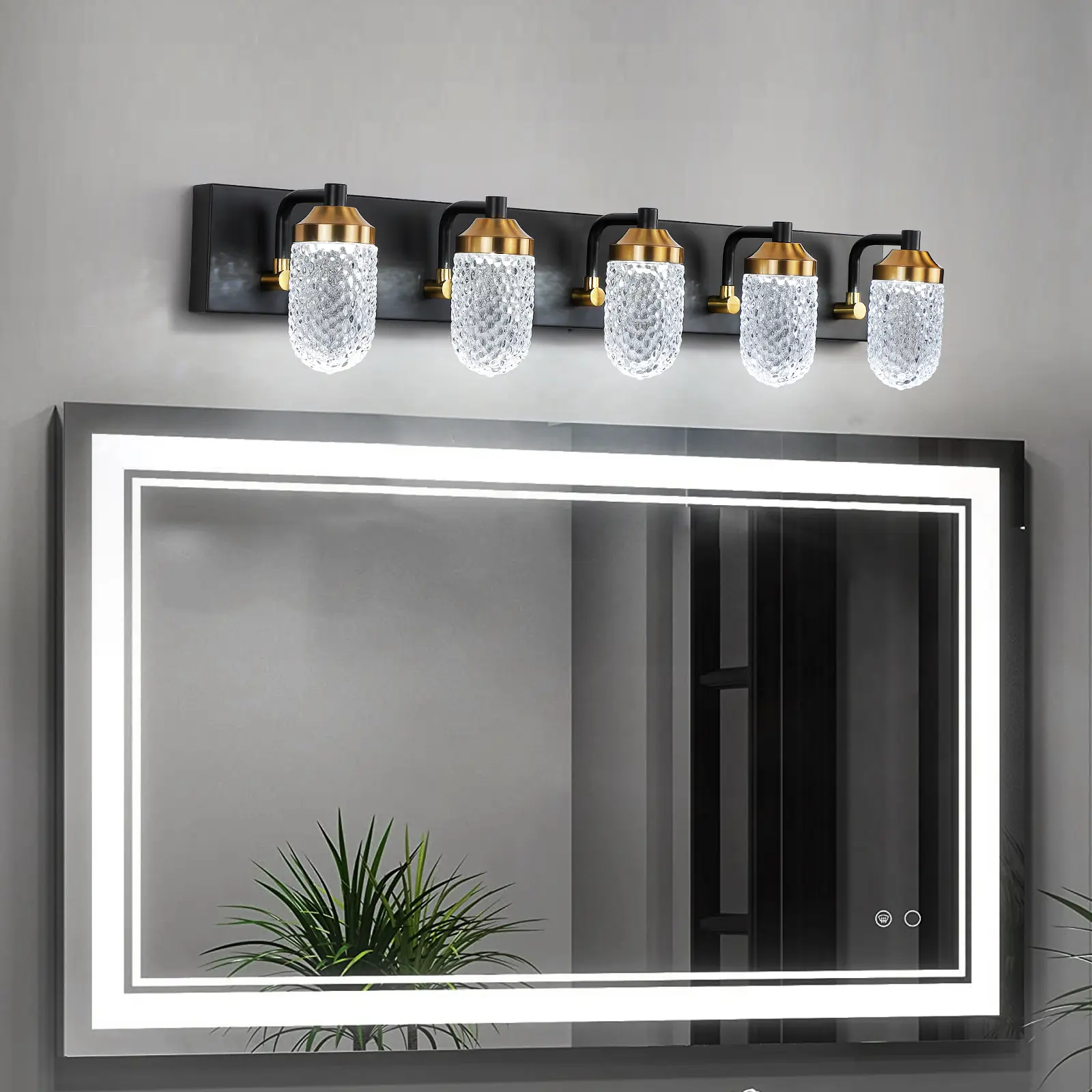 Modern Crystal Vanity Light with 5 LED Bulbs, Black Gold Bathroom Wall Sconce for Mirror, Luxury Lighting Fixture for Bedroom, Powder Room & Home Decor