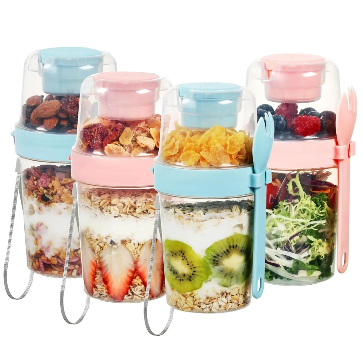 4-Pack of Yogurt Parfait Cups, Kitchen Plastic Containers with Lids, Yogurt Containers, Overnight Oatmeal Containers, Reusable Parfait Containers, and Small Mason Jars for Salads, Meal Preparations, Snacks, and Oatmeal.