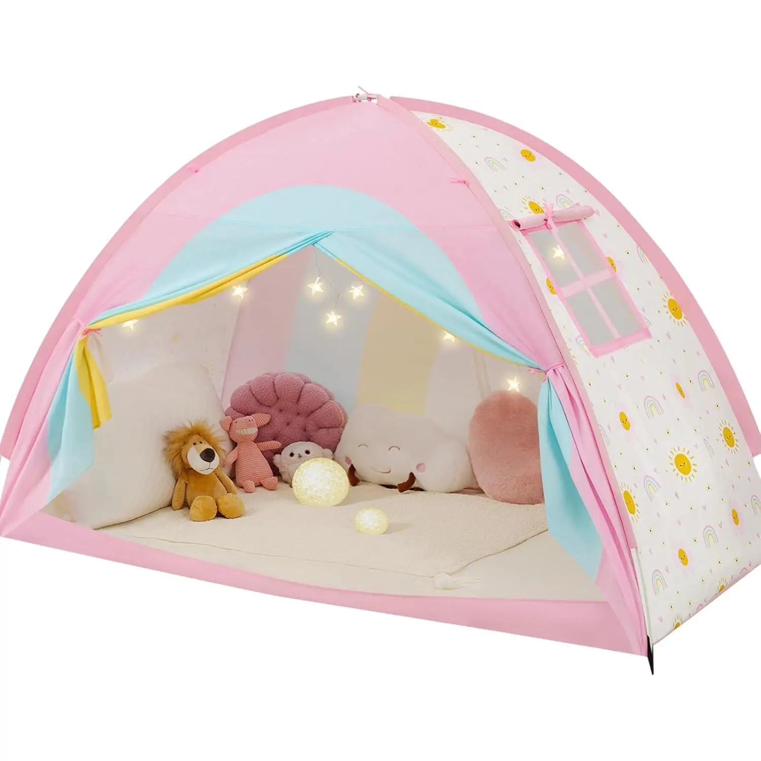 Twin Bed Tent for Kids, Twin Size Bed with Star Lights, Privacy Blackout Sleeping Tents, Indoor Breathable Bunk Bed Tent for Girls, Rainbow