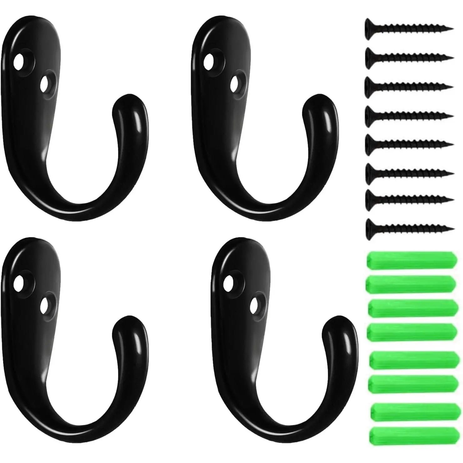 4 Pack Wall Hooks Wall Mounted Coat Hooks for  Heavy Duty, Black Towel Hooks, Metal Single Coat Hanger with Screws Cup Retro for Coats, Handbags, Towels