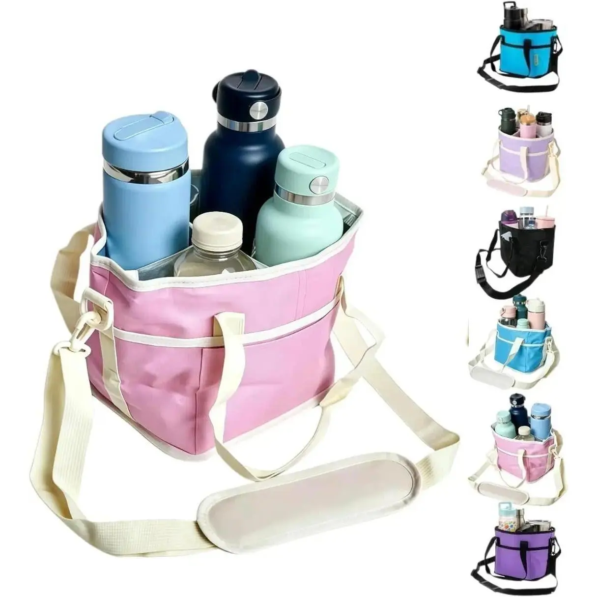 Insulated Beverage Cooler for 4 Tumblers, Water-Resistant Crossbody Carrier Bag for Family Travel, Hiking & Sports, Cooler Pouch, Reusable Cooler Bag, Drink Carrier, Parents, Purses Crossbody Bag