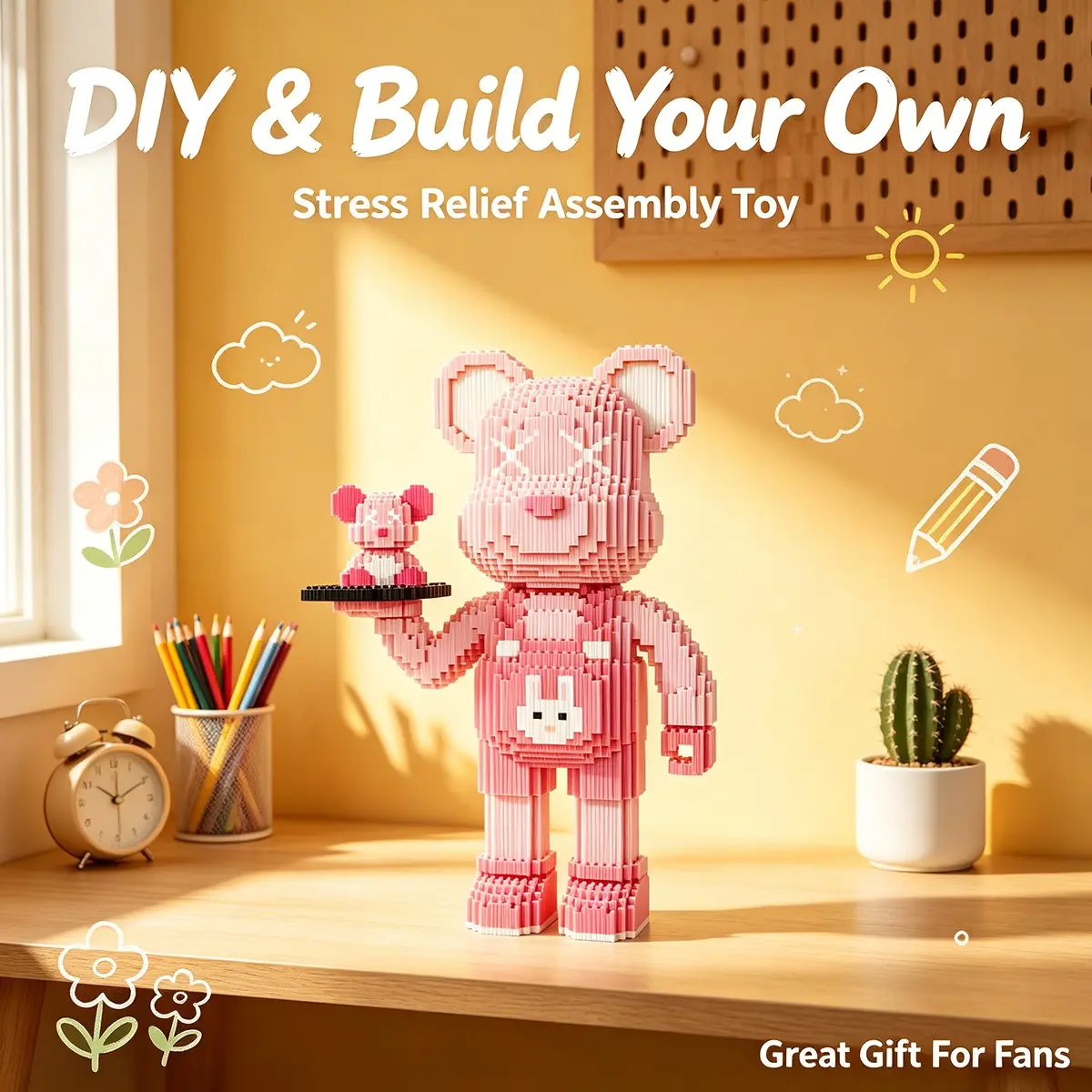 Mini Bear 3D Puzzle Building Blocks, Home Office Decor, Party Decoration, Ideal Gift, Handmade Craft, Lightweight Statue, Collectible Ornament