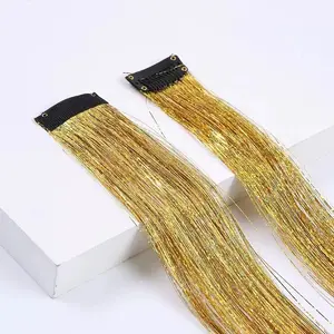 Exhibition Colorful Laser Hair Streak Color Hair Clips Straight Hair Clips One-Card Hair Extension Clips Golden Thread Seven-Color Bright Threads Laser Threads 6pc 50cm - 60cm