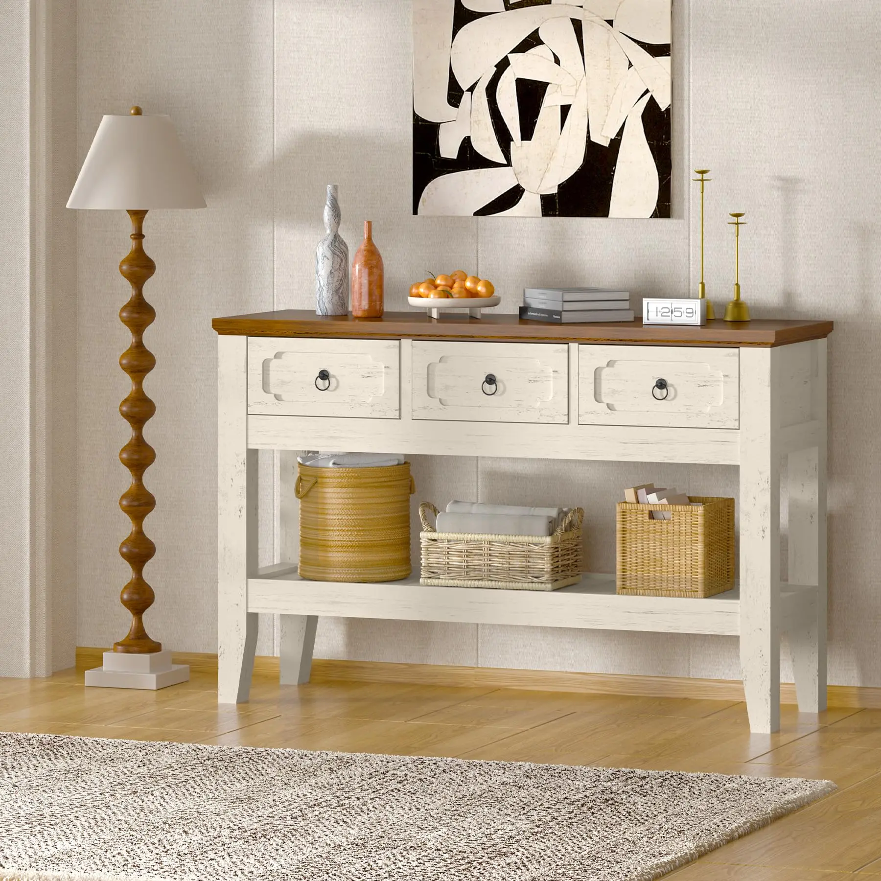 47'' Console Table with 3 Drawers, Narrow Wood Accent Sofa Table Entryway Table with Storage Shelf for Entryway, Front Hall, Hallway, Living Room Easy Assembly