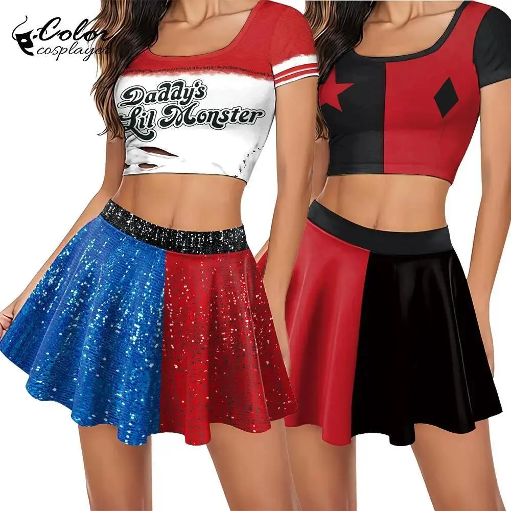Color Cosplayer Movie Clown Women Suit Hero Cosplay Costume 3D Printing Cheerleading Outfit Parade Party Halloween Carnival Wear