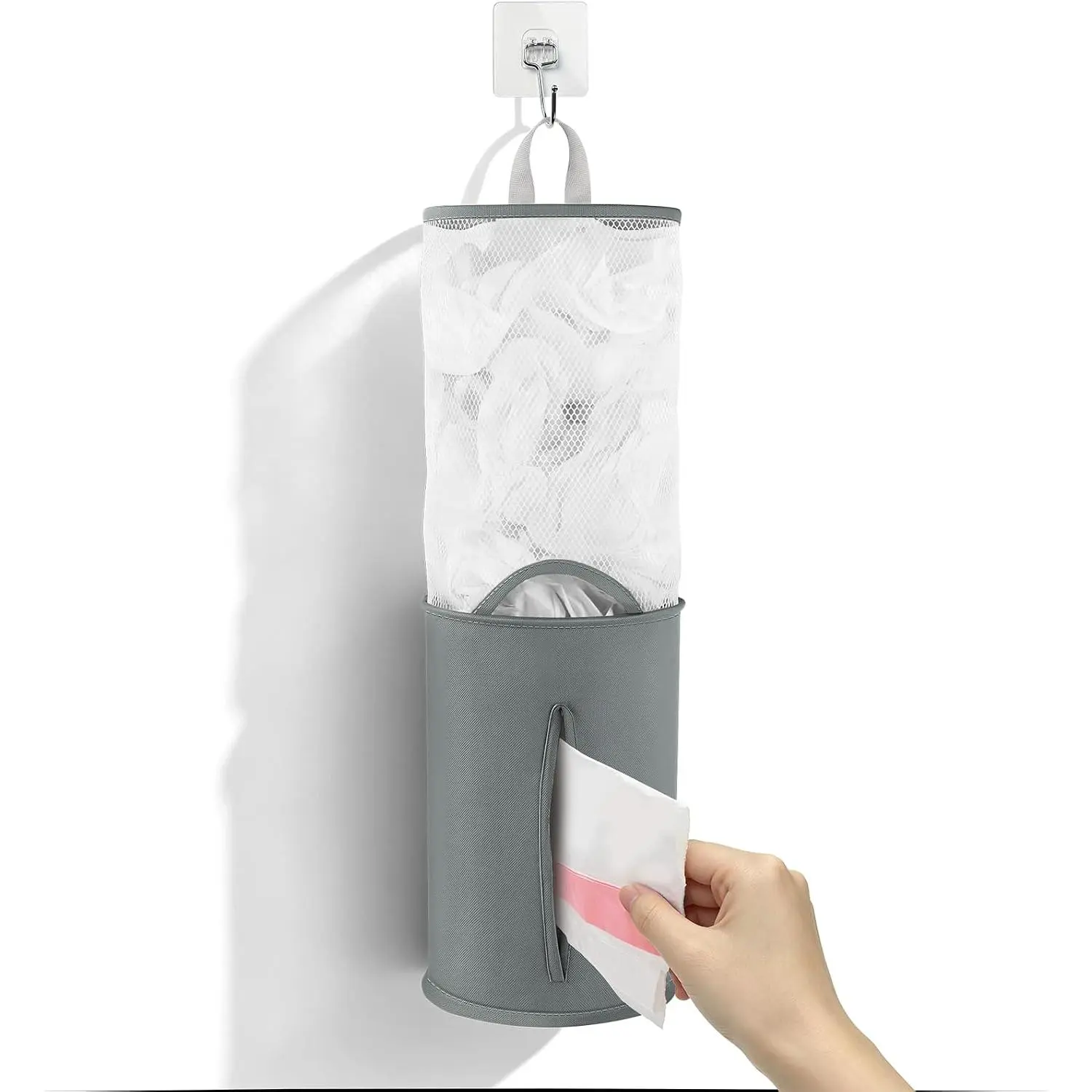 Bag Saver- Plastic Bag Holder Dispenser, Organizer for Grocery Trash Roll,Oxford Machine Washable-Daily Storage Solution for Kitchen/Bathroom/Laundry (Deep Grey-1 Pc)