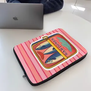 1pc Computer Bag, Laptop Sleeve, 2D Flat Design, Pink Striped Sardine Can Cartoon Pattern, Portable Large Capacity Laptop/Tablet Protective Case with Zipper Closure, Fits 10"/12"/13"/15"/17" Laptops, Tablets, Etc. Suitable for Office