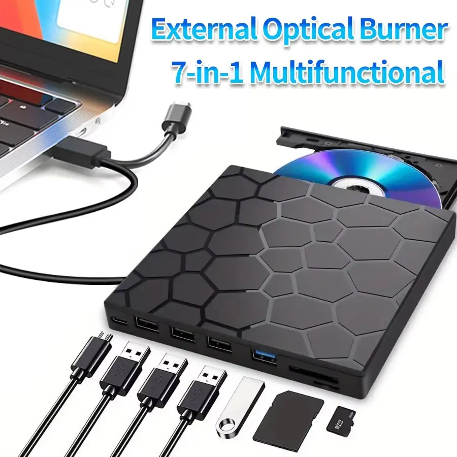 External DVD Drive for Laptop, 8-In-1 USB 3.0 Portable CD Burner, Compatible with Desktop, MAC, Windows 11/10/8/7, Linux