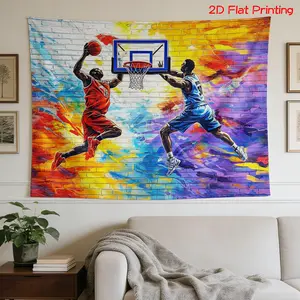 2D Flat, [2D Flat Printing] 1 High Definition Digital Print Tapestry+ Basketball, Vibrant Mural, Dynamic Sports Action, Colorful Background+Holiday Gift, Home Decor, Party Backdrop, Landscape Wall Art, Nature-Inspired Design, Suitable for Multiple