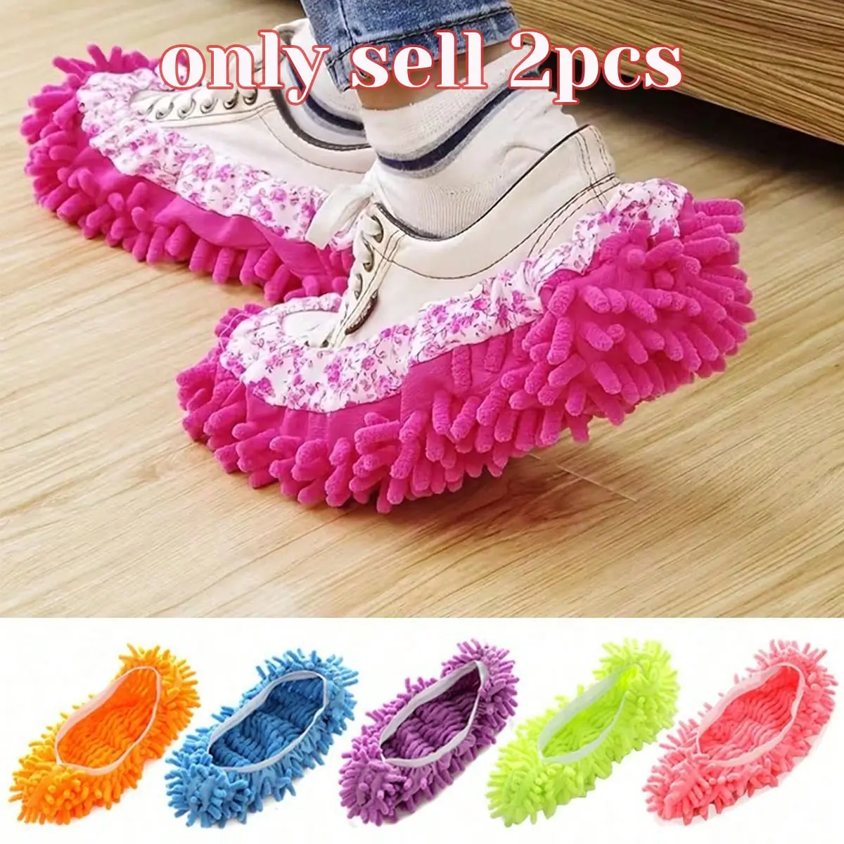 2-Pack Loose Fit Mop Shoes, Reusable and Washable Floor Cleaning Shoes, Elastic Cuffs, Includes Mop Accessories, for Living Room and Bedroom, Versatile Use