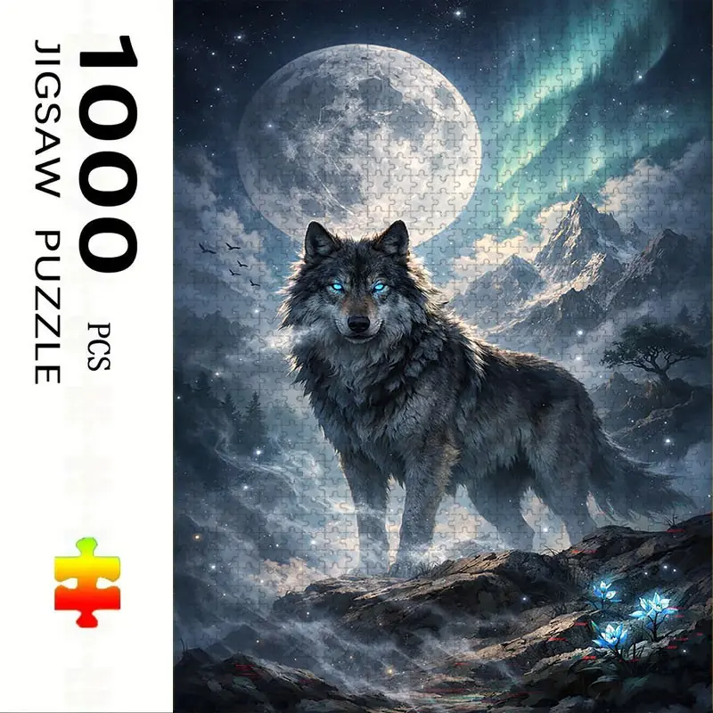 1000 Piece Wolf King Puzzle, Large Adult Family Interactive Toy, DIY Home Decor Brain Challenge, Holiday Theme, Durable Puzzle
