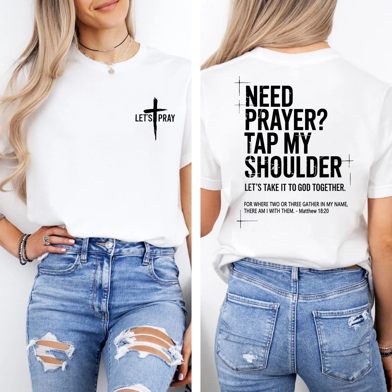 Women's Christian Faith Sweatshirt - "Tap My Shoulder Let’s Pray" Graphic, Bible Verse Matthew 18:20, Casual Seamless Fabric Christian Clothing