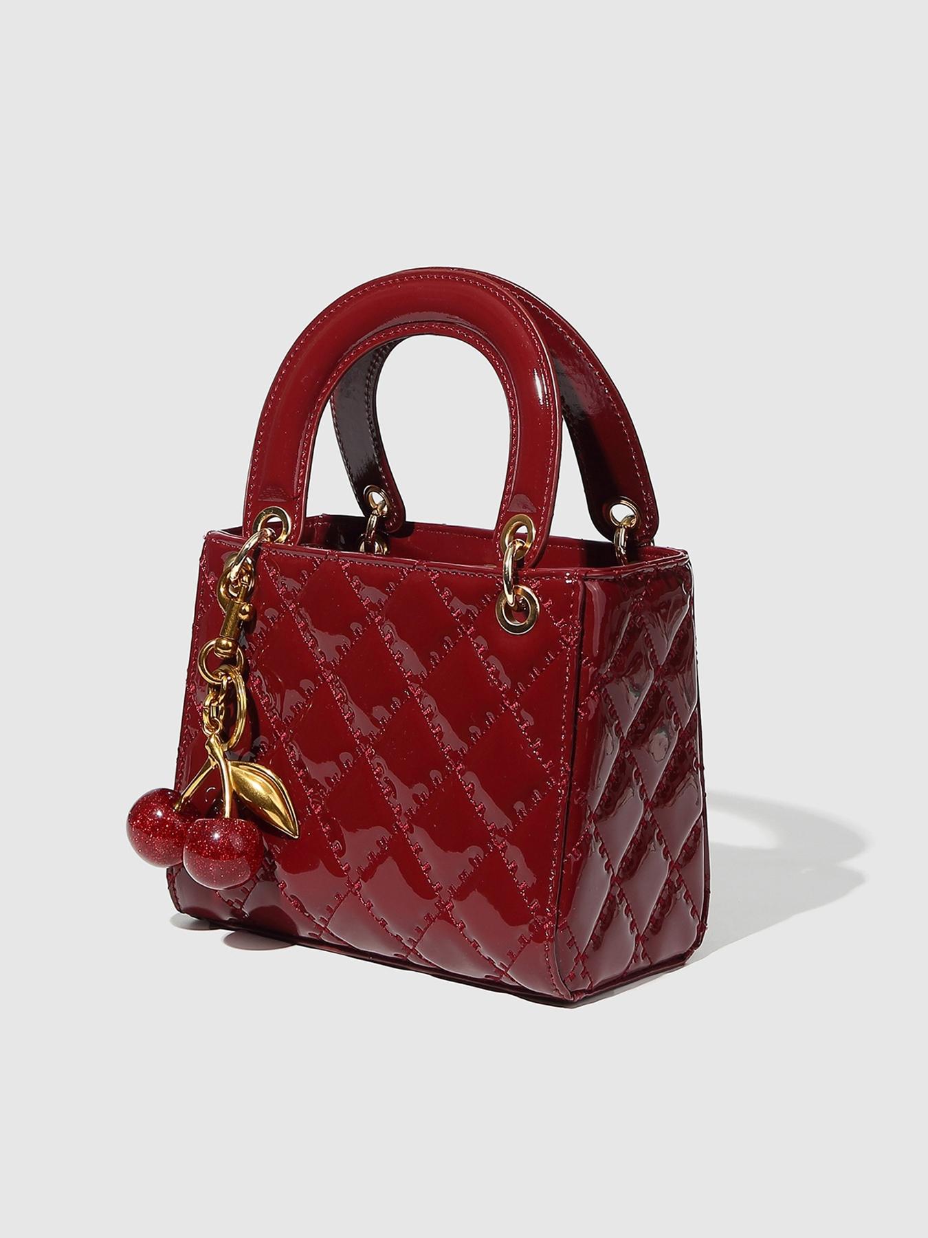 Women's Elegant Cherry Decorated Handbag, Fashionable PU Leather Crossbody Bag for Daily Used, Casual Trendy Versatile High-quality Daily Commuting Bag