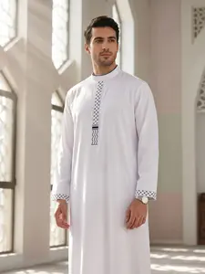 Islamic Traditional Men's Stand Collar Long Robe, Classic Daily Wear, Festival Attire, Gift for Loved Ones