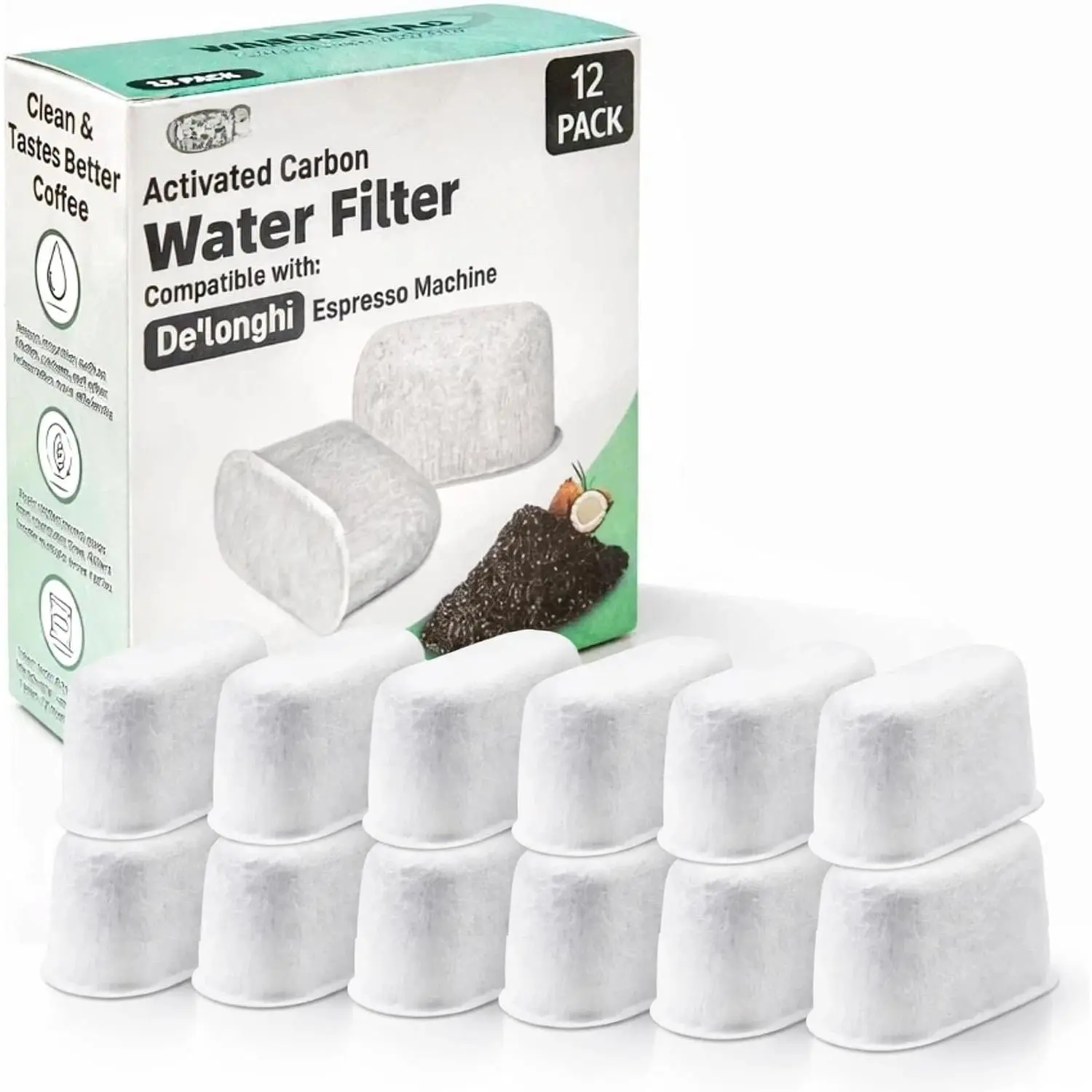 12 Pack Activated Charcoal Water Filter for Delonghi Espresso Machine COM530M, COM532M, BCO430 and  | Compatible with Delonghi Filter  Accessories 7313285779