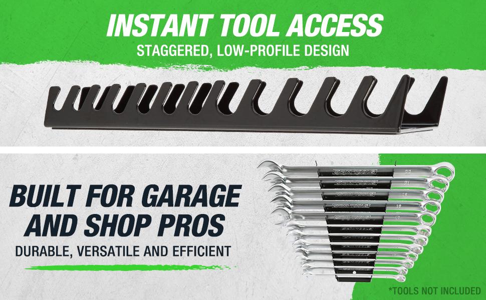 22176 Pro Wrench Organizer, 12 Wrench Rail, SAE and Metric Tool Drawer Organizers For Tool Boxes And Surfaces, Black