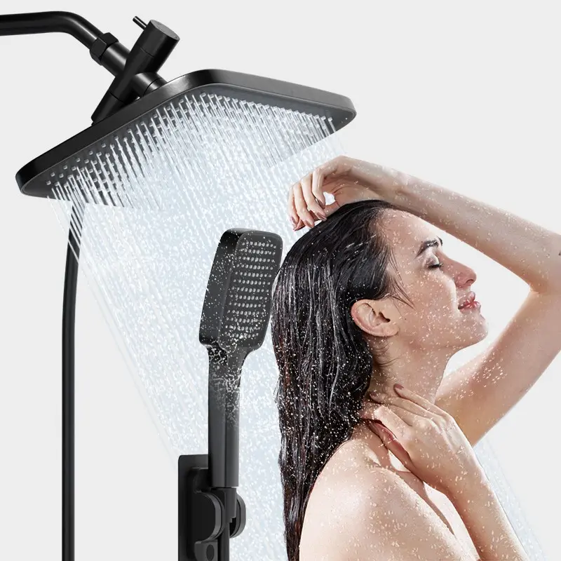 Pressure Boost Shower System, 10.63 Inch Handheld Shower, 3-Way Diverters, No-Drill Adhesive Mount, Complete Bathroom Set, Low Water Pressure, Showerhead Set