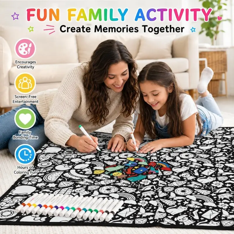 Stress-Relief Adult DIY Coloring Blanket, 50×60 Inches, Soft Velvet, Comes with 12 Washable Markers, Hand-Painted Home Decor Blanket