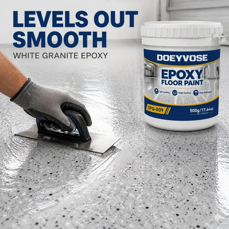 [DOEYVOSE] Gray White Granite Epoxy Floor Coating, Self-Leveling High-Gloss Anti-Slip Stone Pattern Marble Effect, Resists Tire Marks and Oil Stains, for Auto Shop Floor, Garage Workshop, Service Bay, Indoor