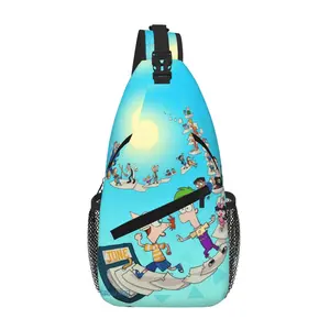 Phineas And Ferb Fashion All-Over-Print Large Capacity Crossbody Sling for Travel, Sports & Office, Cartoon Casual Shoulder Chest Pack, Gift for Boys and Girls