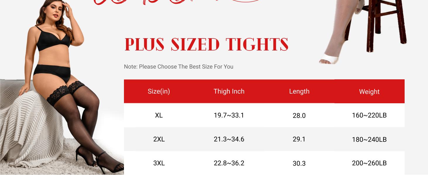 Pl Size Thigh High Stockings: Women Lace Anti-Slip Stay Up Sheer Pantyhose Lingerie Stockings for Sexy Women