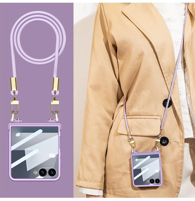 Crossbody Lanyard Strap Phone Case with Built-in Screen Protector For Samsung Galaxy Z Flip7 Flip 7 5G 2025 Hard PC Shell Cover
