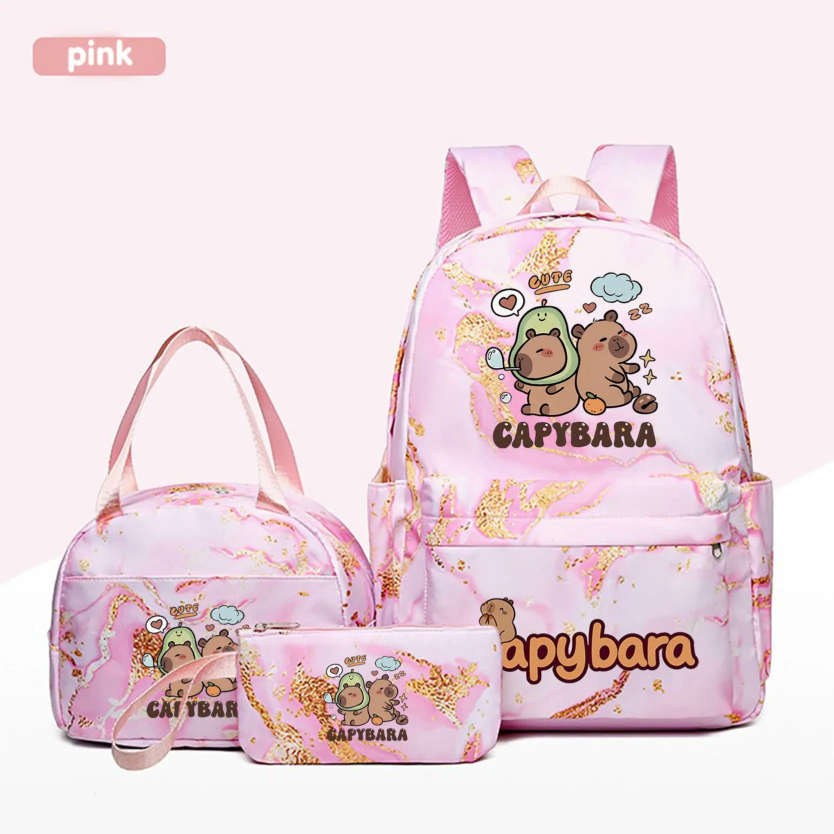 Cute Capybara Pattern School Bag Set, Vibrant High-Definition Print, Laptop Compartment, Lunch Box & Pen Case, Adjustable Straps, Perfect Gift, School Backpack Set