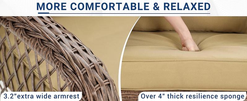 UDPATIO Outdoor Rocking Patio Set 3 pcs wicker furniture with 4‘’Thick Cushions balcony furniture set Chair Lounge Summer Comfort Relax Ergonomic