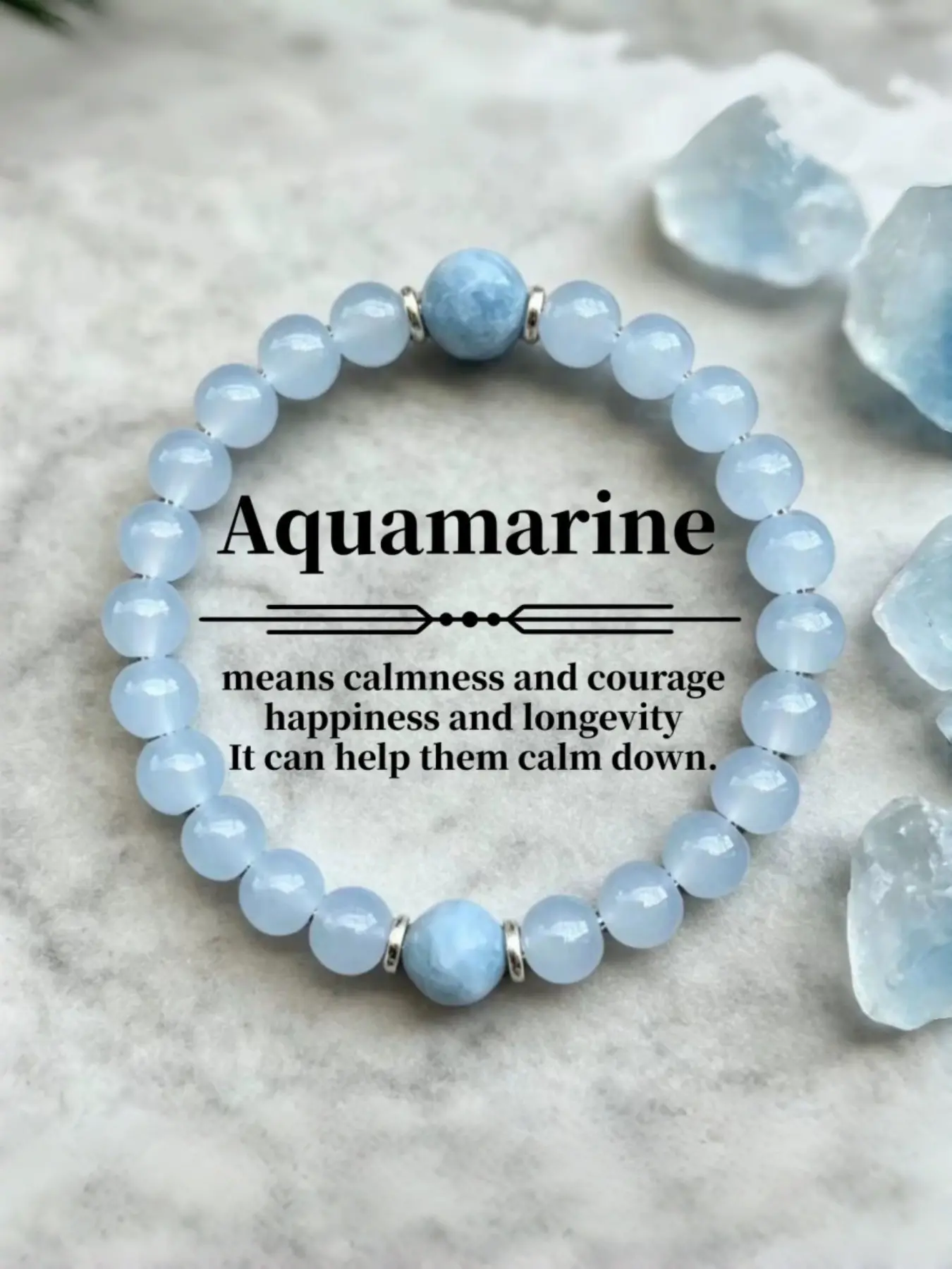 Women'S Bohemia Aquamarine Calming Bracelet , White Jade & Howlite , Healing Mala Gemstone Elastic Bracelet , Fashion Jewelry Yoga Meditation
